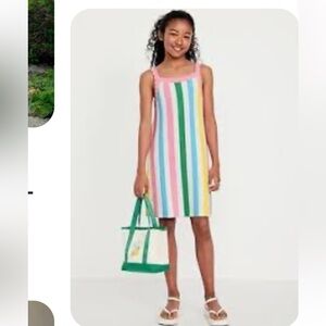Colorful Striped Sleeveless Dress Sweater Knit Crochet Rainbow Girls NEW XXL 18